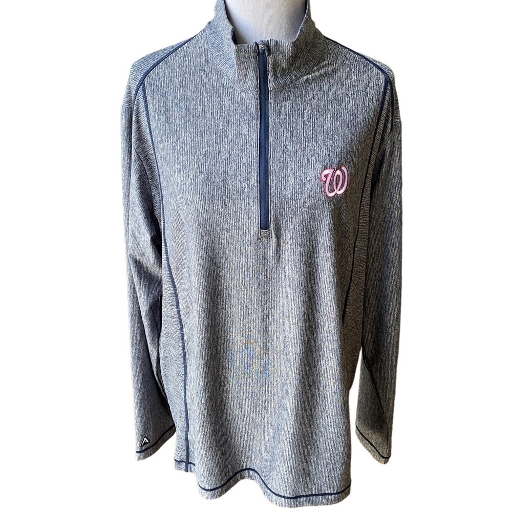 ANTIGUA WASHINGTON NATIONALS MENS CHARCOAL ACTION LONG SLEEVE 1/4 ZIP PULLOVER